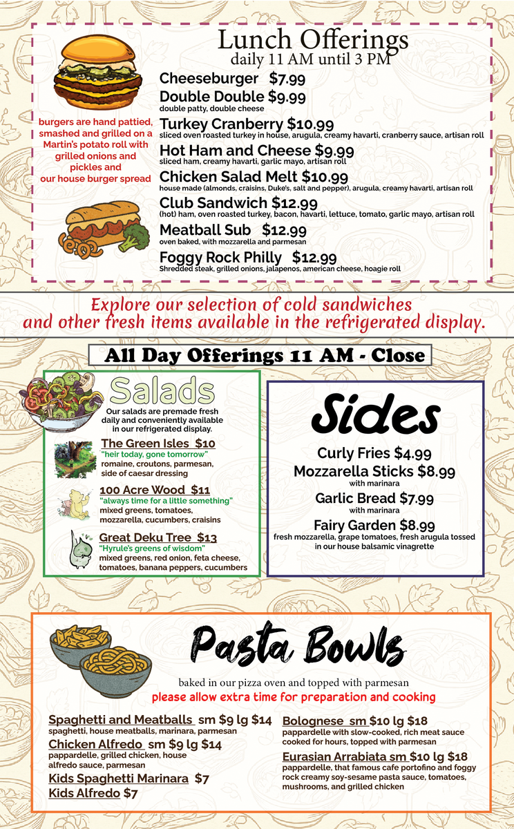 Fabled Pizza Menu Page 1