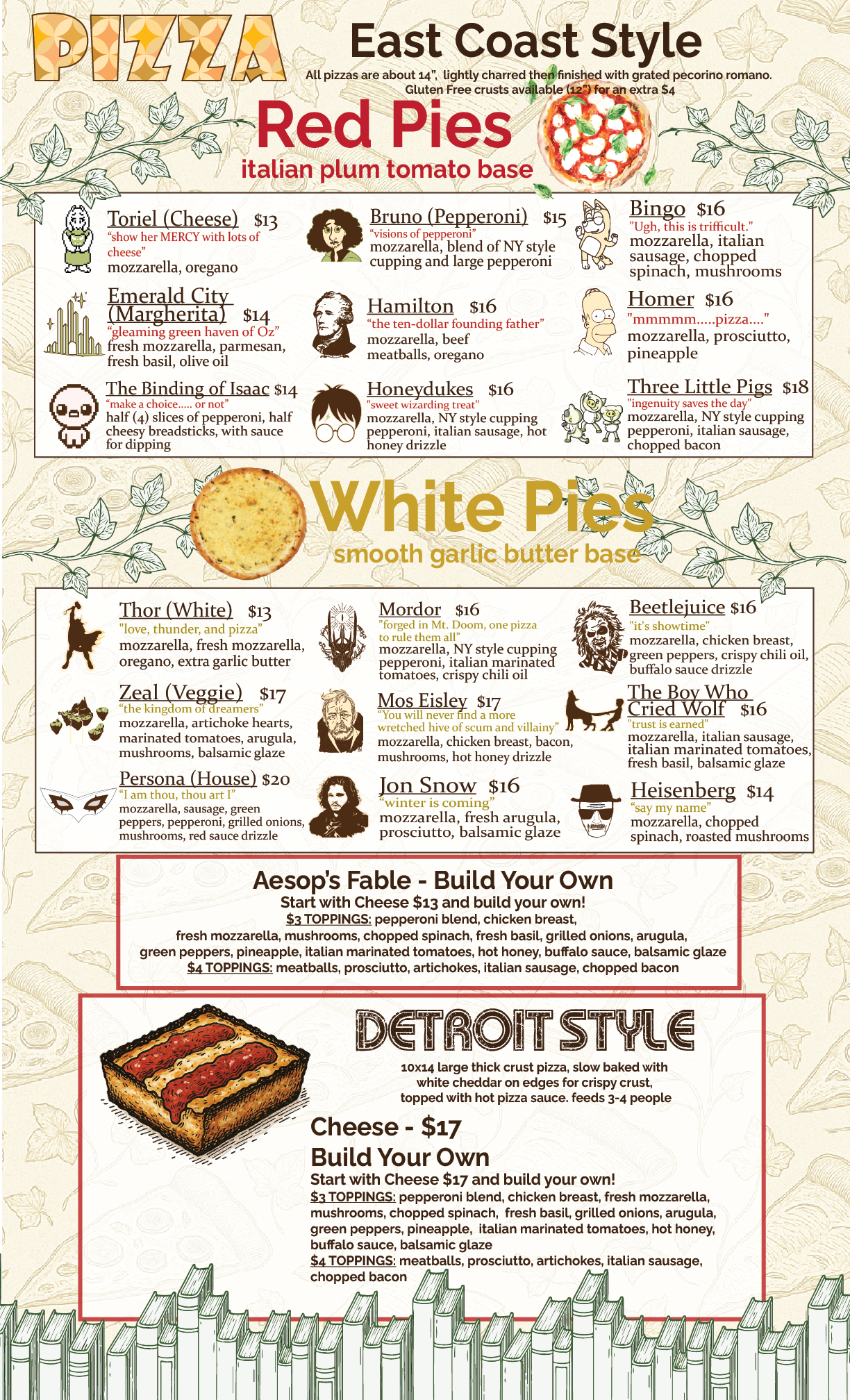 Fabled Pizza Menu Page 2